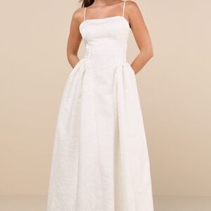 Lulus Gorgeous Extravagance White Floral Jacquard Maxi Dress - Size S